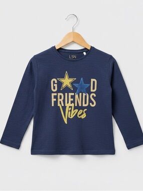Kids Navy 'Good Friends Vibes' Long Sleeve Tee